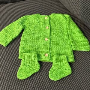 Green jacket and booties set for baby boy